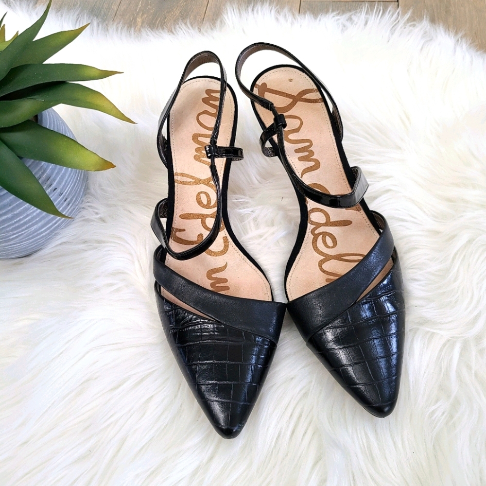 Sam Edelman Black Leather Pointed Toe Othello Heel